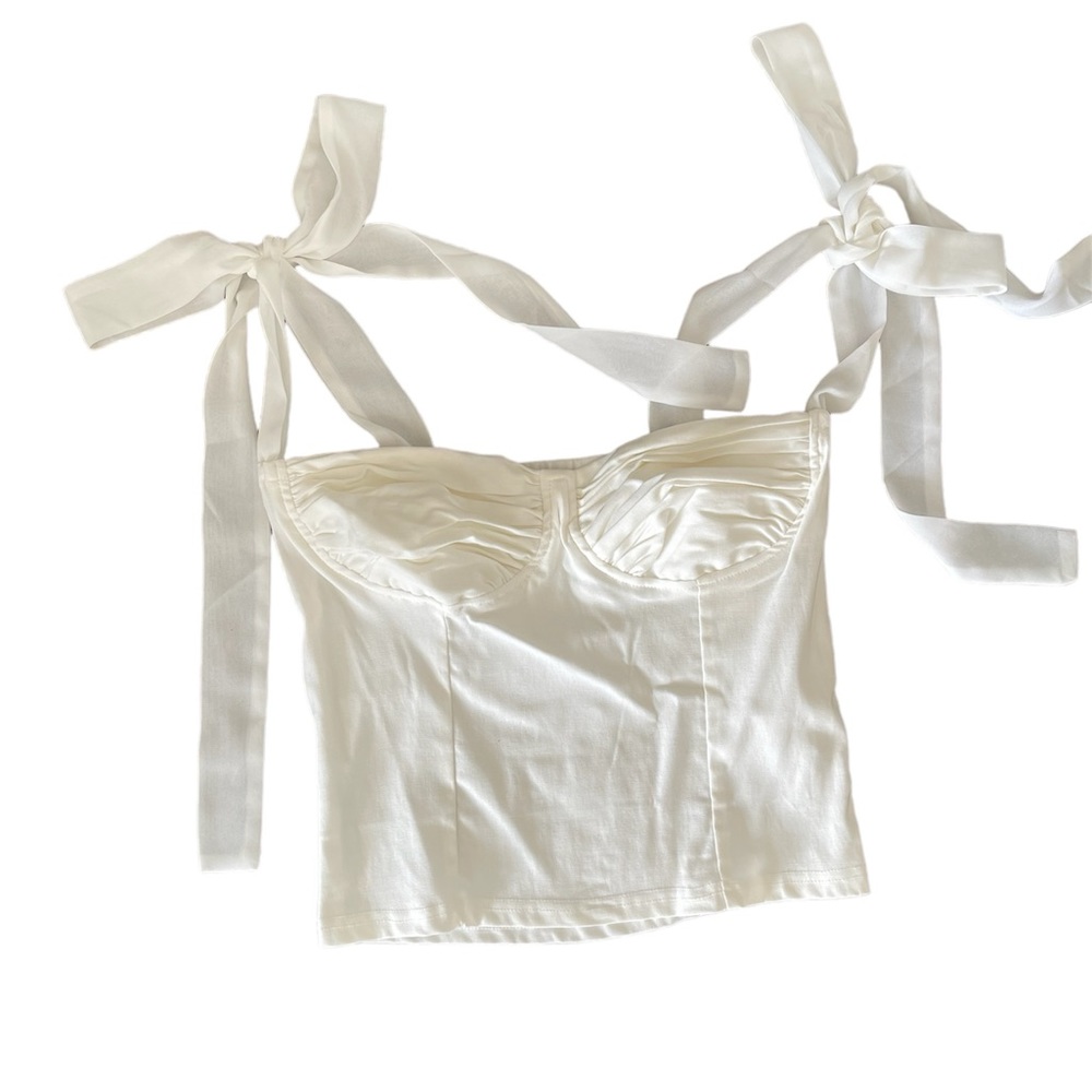 NWT NEW J.ING White Corset Top With Ribbon Ties Cropped Tank Shirt Cute Y2K L